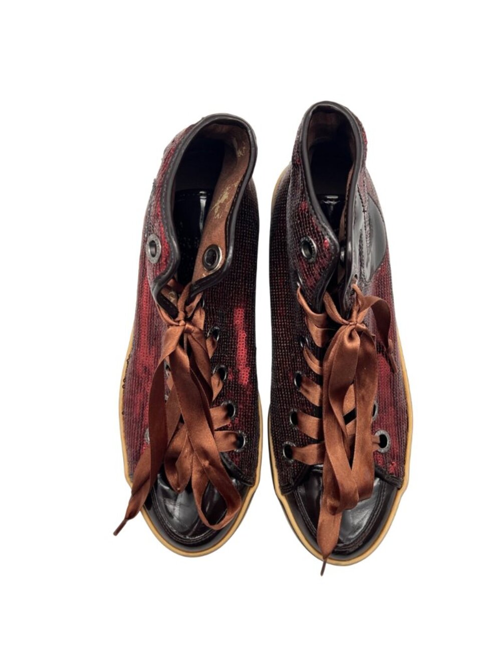 True Religion Sequin High Top Sneakers Womens Size 9.5 Burgundy Patent Leather - Picture 4 of 15